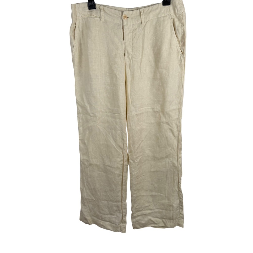 Ralph Lauren Pants Womens 6 Beige 100% Linen Wide Leg Trousers‎ Casual Coastal